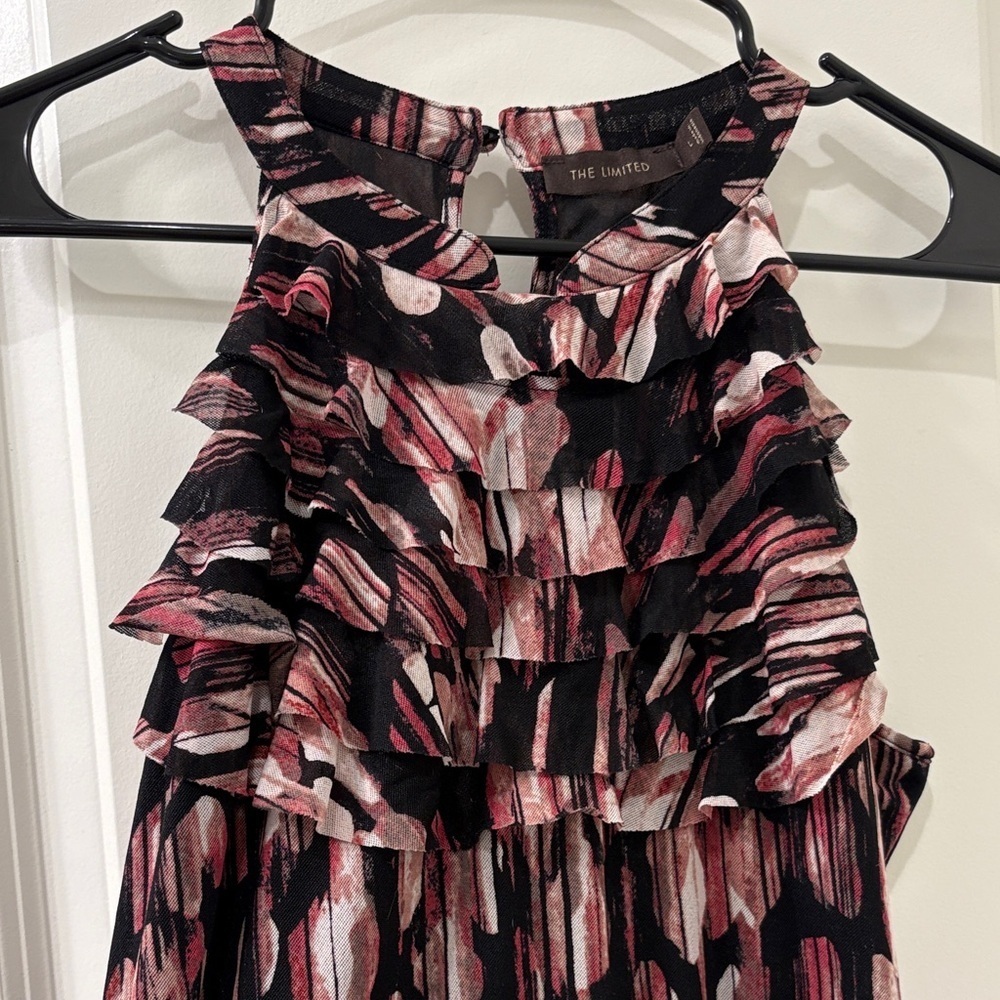 The Limited Black and Pink Ruffle Halter Top